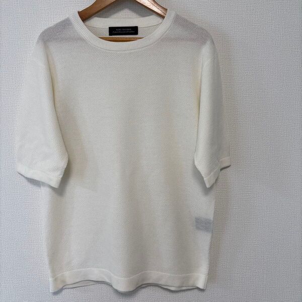 ナノユニバース メンズ 半袖 ニット カットソー トップス Tシャツ テンセル リネン リラックス 清涼感 シンプル ホワイト S