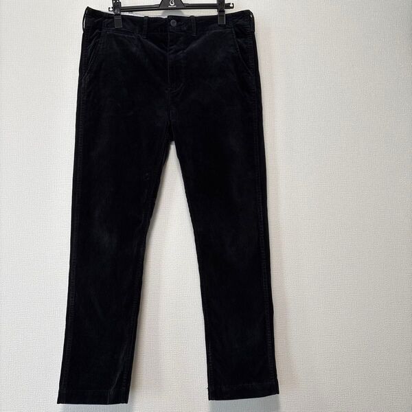 BEAMS メンズ ボトムス パンツ シンプル ストレッチ テーパード コーデュロイ リラックス コットン 綿 黒 ブラック L