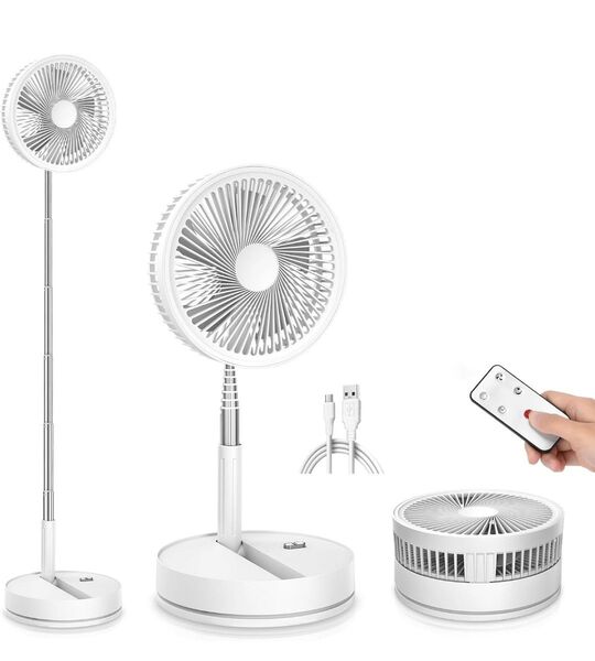 ポータブル折りたたみ式充電式首振り扇風機、23CM 7200mAh リモコン付き小型サーキュレーター、ホワイト