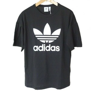 新品未使用◆送料無料◆(M)アディダスオリジナルス adidasoriginals 黒/ブラック トレフォイルTシャツ/袖にプリーツ入り