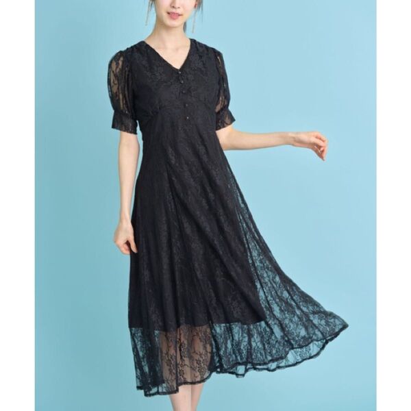 tocco closet ウエストりぼん付きVネック総レースワンピース ワンピース レース トッコクローゼット