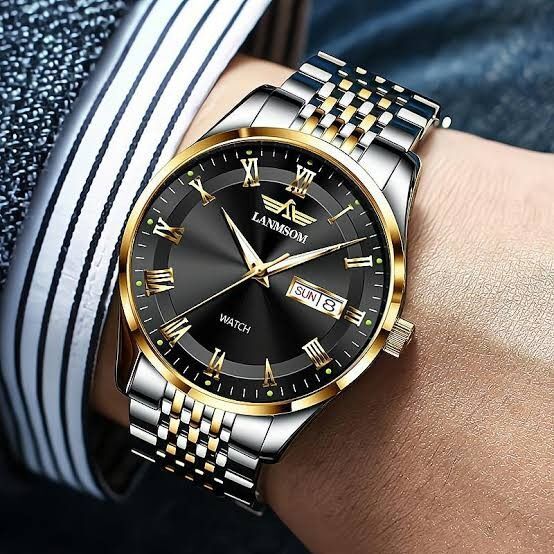 Lanmsom クォーツ腕時計 メンズ トップブランド 高品質ステンレススチール 30M 防水 夜光 日付表示ビジネス