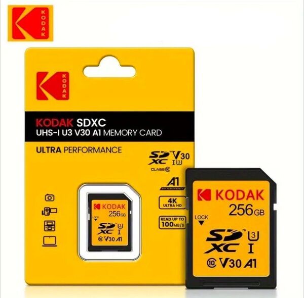 KODAK 256GBメモリーカード A1 V30 U3 4k Class 10 SDXC 高速 4KUHD デジタルカメラ 対応