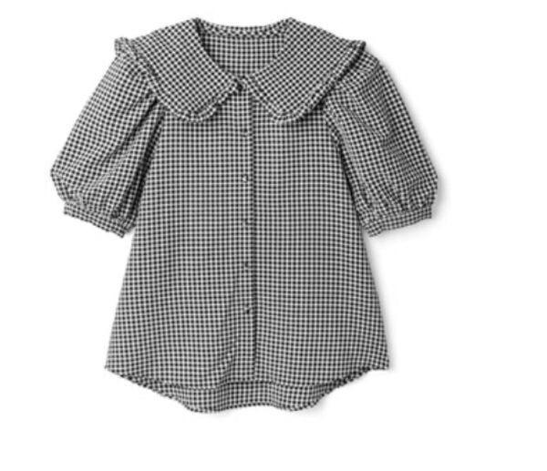 フリルビッグカラーギンガムチェックシャツ ブラウス ギンガムチェック 半袖 グレイル GRL Lサイズ 在庫なしの商品
