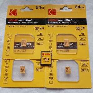 KODAK Micro SD メモリーカード 64GB 4枚 + アダブター1個【2】