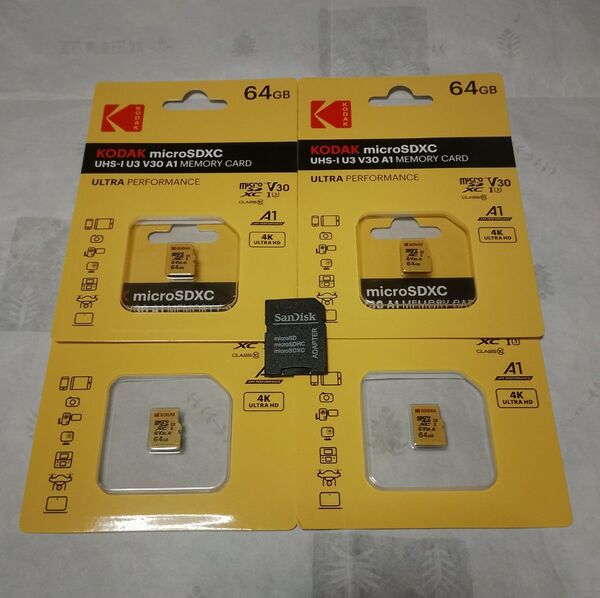 KODAK Micro SD メモリーカード 64GB 4枚 +アダブター1個【4】