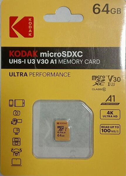 KODAK Micro SD メモリーカード 64GB 1枚【黄4】