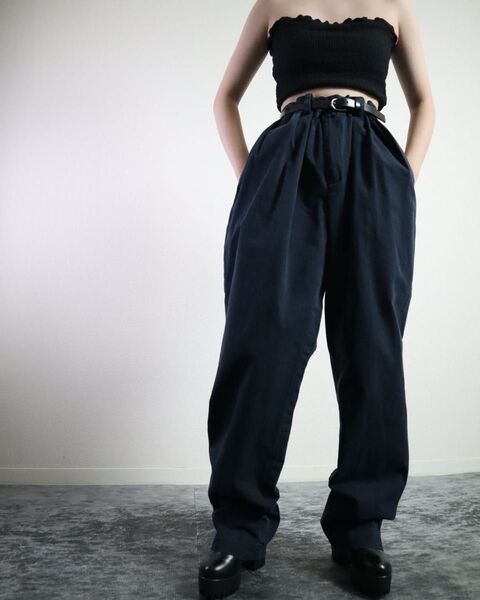 90s Polo by Ralph Lauren ラルフローレン 2タック ワイド クラシック チノパン W36 濃紺 ネイビー