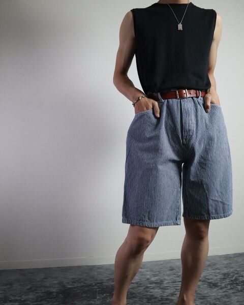 ディッキーズ Dickies ヒッコリーデニム ペインター ワイド ハーフパンツ W38 ショートパンツ