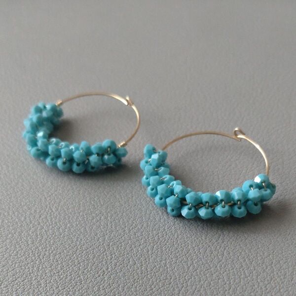 【ハンドメイド】スワロフスキーターコイズピアス