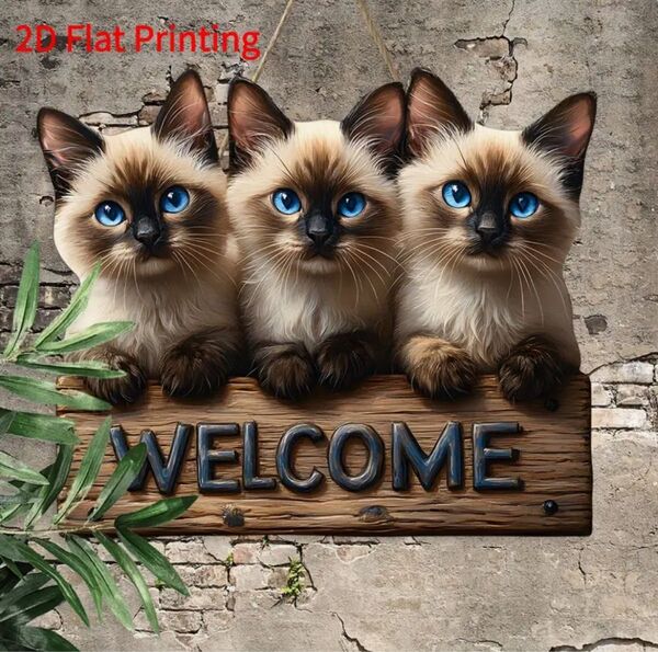 【新品】猫 シャム猫 ウエルカムボード ドアプレート WELCOME