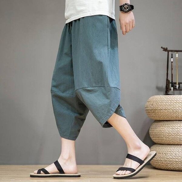 メンズサルエルパンツ ブルーグレー ショートパンツ ハーフパンツ 夏服 韓国2XL