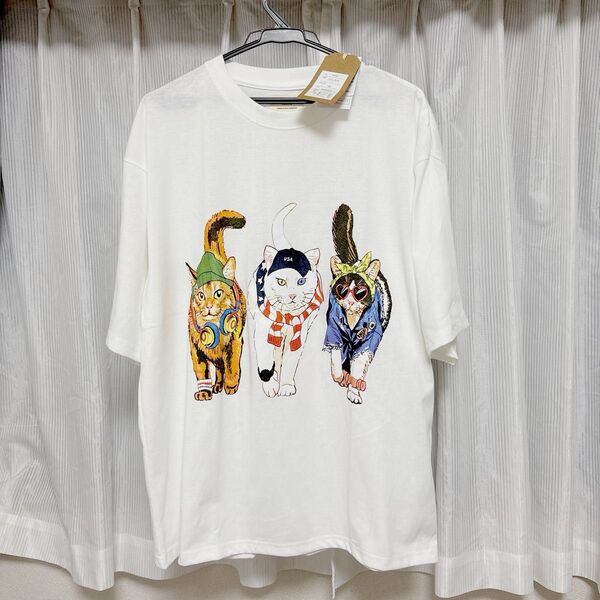 猫柄 半袖 Tシャツ Lサイズ ホワイト 新品未使用