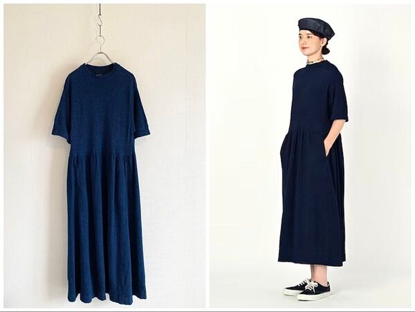 美品 45R カノコニットソーのドレス(インディゴ) ワンピース 日本製 藍色 45rpm