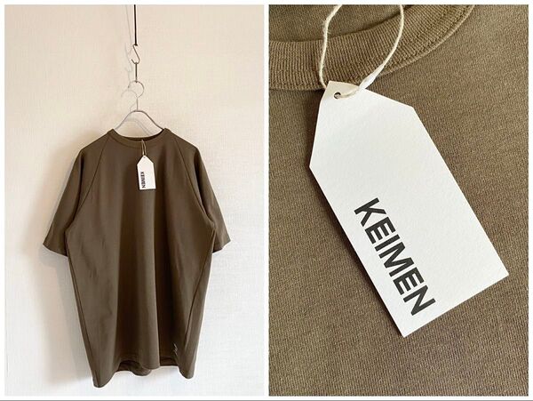 未使用タグ付 KEIMEN Tshirt Khaki カイメン ロゴプリント ラグラン Tシャツ カットソー L カーキ