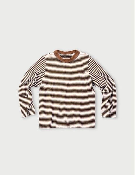 45R 縞天竺の四角Tシャツ ボーダーカットソー 1 日本製 ブラウン ライトブルー 45rpm