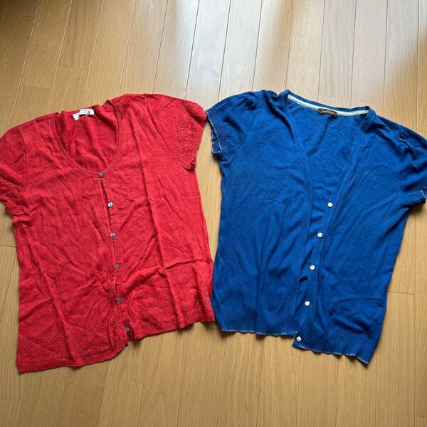 SM2 半袖トップス 赤 青 2点セット フレンチスリーブ カーディガン 夏服サマンサモスモス