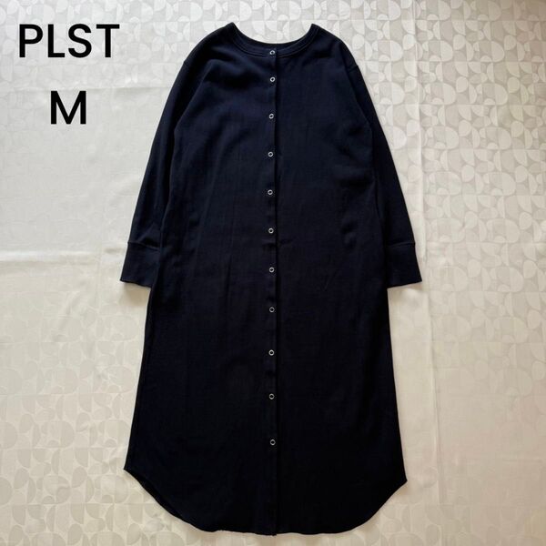 PLST プラステ コットンリブ2wayワンピース 長袖 ロングワンピース スナップボタン ネイビー M