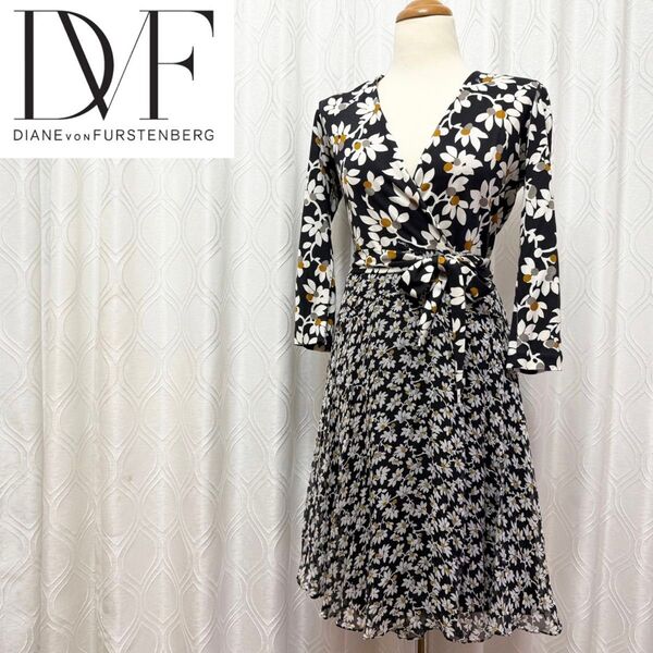 DIANE von FURSTENBERG ダイアンフォンファステンバーグ 花柄 カシュクールワンピース ラップドレス サイズ0