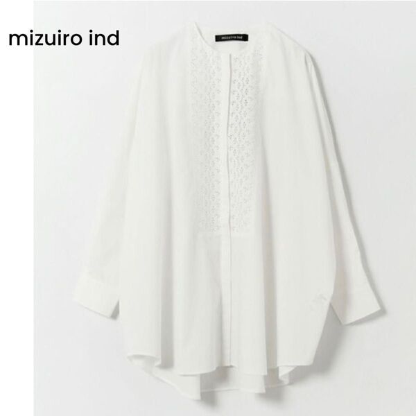 mizuiro ind ミズイロインド レースコンビシャツ ブラウス 長袖 ホワイト