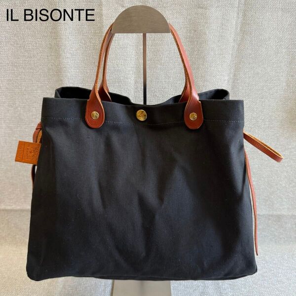 IL BISONTE イルビゾンテ キャンバス レザー トートバッグ ブラック