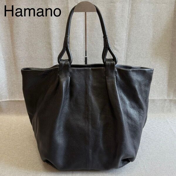 Hamano 濱野 デンハマノ オールレザー アンサンブル トートバッグ A4収納可能 内側総柄 肩がけ可能 大容量 ブラック 黒
