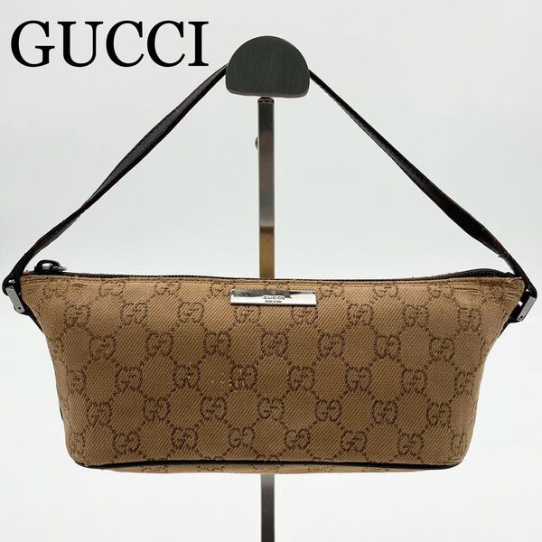 GUCCI アクセサリーポーチ ロゴプレート キャンバス×レザー 冠婚葬祭