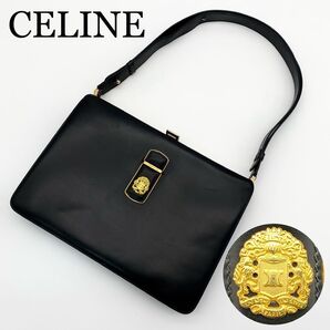 CELINE ショルダーバッグ トリオンフ がま口 レザー ブラック ロゴ金具