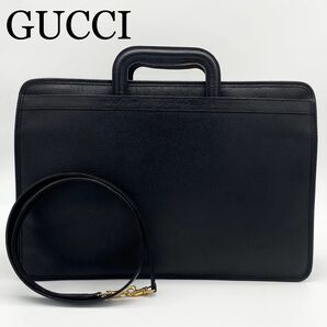 GUCCI 2way トートバッグ ブラック レザー A4収納可能 ゴールド金具