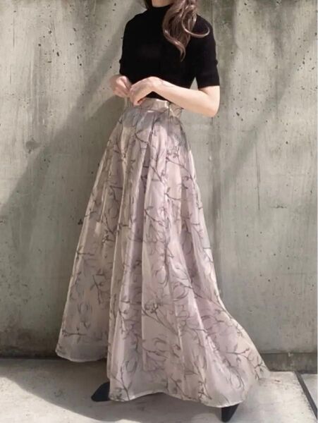 花柄オーガンジーフレアスカート