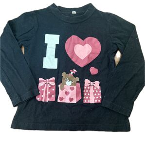 110 黒 長袖 ロングTシャツ Tシャツ プリント クマ ハート プレゼント キッズ トップス 3歳 ファッション クーポン