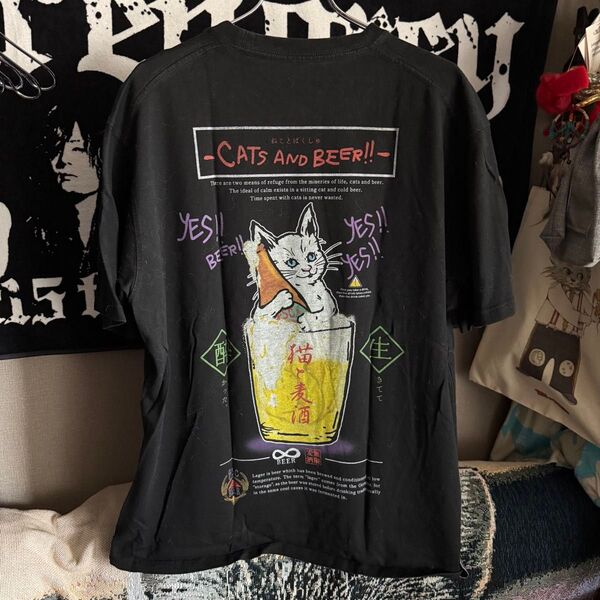 go slow caravan 猫と麦酒TEE〜無限麦酒〜 半袖 Tシャツ XL ブラック 322607 ゴースローキャラバン 猫