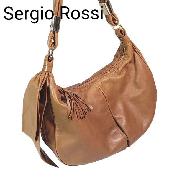 【Sergio Rossi】★ショルダーバッグ★レザーバッグ★ブラウン★イタリア製 ★ハンドバッグ★ワンショルダーバッグ