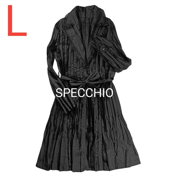 【SPECCHIO】★スペッチオ★プリーツハーフコート★春夏★黒★ブラック★スプリングコート★アウター★薄手★レース★共ベルト付き