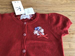 * new goods [ Kumikyoku Kids ]* weave summer knitted cardigan *. origin. . flower. ribbon embroidery . lovely * button is check * 110~120