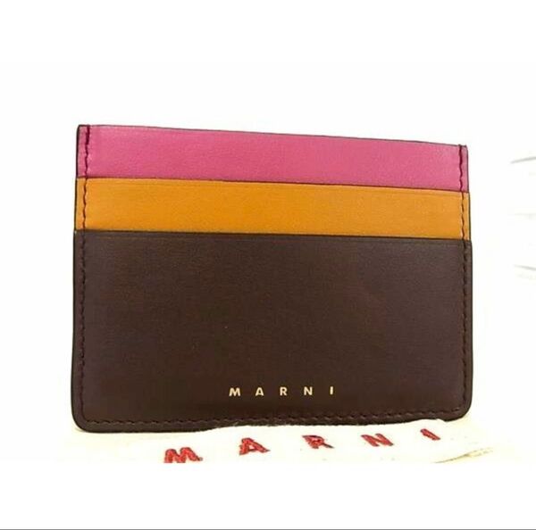 ■未使用■ MARNI マルニ レザー カードケース パスケース 定期入れ ブラウン×ピンク AU7665 名刺入れ