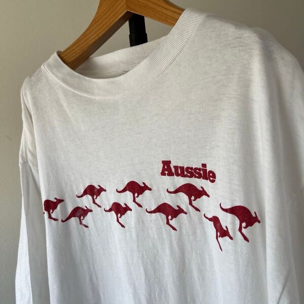 90s USA古着 Aussie ビンテージTシャツ アニマル カンガルー ホワイト メンズ 半袖【シングルステッチ】