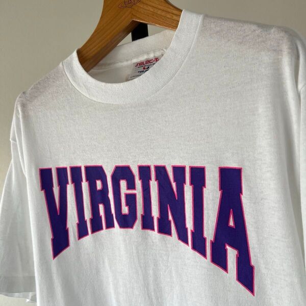90s USA製 Virginia ビンテージTシャツ カレッジ ホワイト メンズ 半袖 Lサイズ【シングルステッチ】