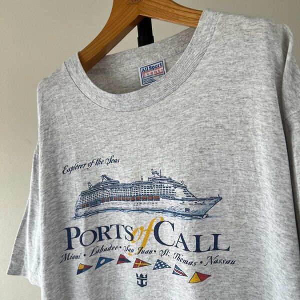 90s USA古着 ports call ビンテージTシャツ スーベニア グレー メンズ 半袖 Lサイズ【シングルステッチ】