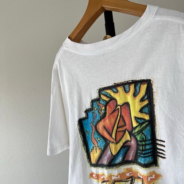 90s USA古着 Cancun JAZZ ビンテージTシャツ スーベニア ホワイト メンズ 半袖【シングルステッチ】