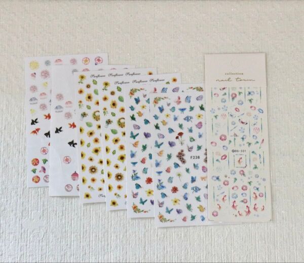 花柄ボタニカル ネイルシール3種計5シートひまわり朝顔花火蝶