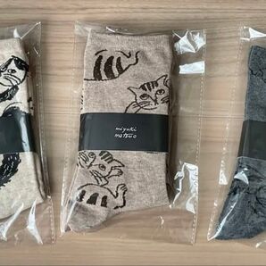 松尾ミユキ ソックス3足組 Cat Socks ホワイト グレーベージュ