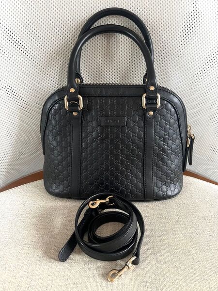 GUCCI 2WAY マイクロ シマ ショルダーバッグ ハンドバッグ グッチ ブラック