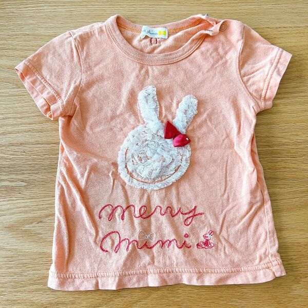 ニットプランナー 半袖Tシャツ 90 オレンジ レースリボン ミミちゃん うさぎ ミミちゃん KP
