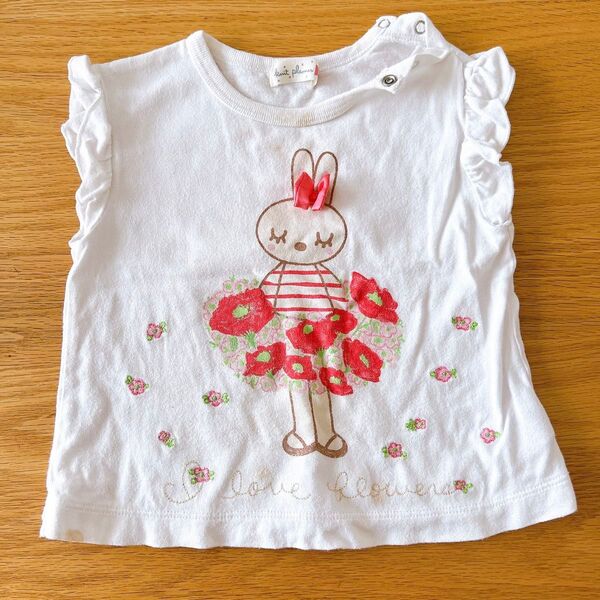 ニットプランナー 80 Tシャツ 半袖 花柄 ホワイト 白 KP ミミちゃん