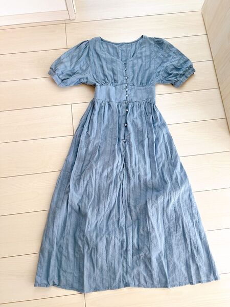 GRL ブルーフレア半袖ロングワンピース 春夏 青 S