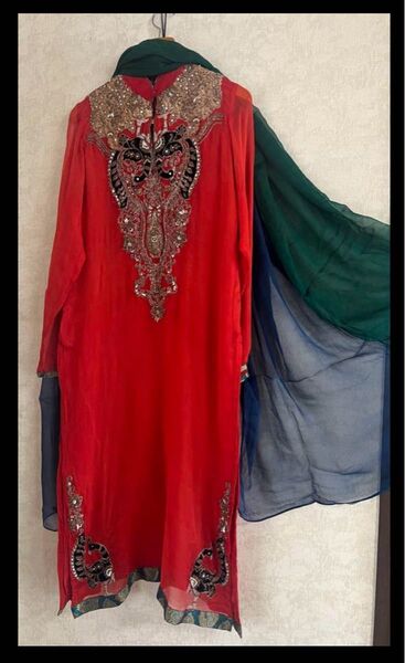 Chinyere chiffon 民族衣装 クルタ ドレス 3pc セット L サイズ パキスタン パンジャブ