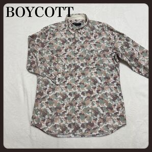 美品 BOYCOTT ボイコット カモフラ シャツ メンズ 7分袖 総柄 長袖シャツ 総柄 S 長袖シャツ 半袖シャツ シャツ