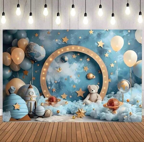【新品】お値下げ中! タペストリー 布背景 壁掛け 星空 くま 水色 撮影 バースデー 模様替え 写真撮影 写真 背景 装飾