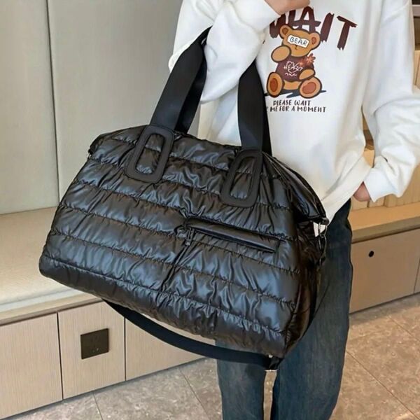 【新品】値引き中! キルティング ボストンバッグ ブラック トートバッグ ショルダーバッグ 旅行 黒 大容量 マザーズバッグ